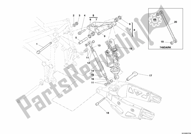 Tutte le parti per il Ammortizzatore Posteriore del Ducati Superbike 749 Dark 2005